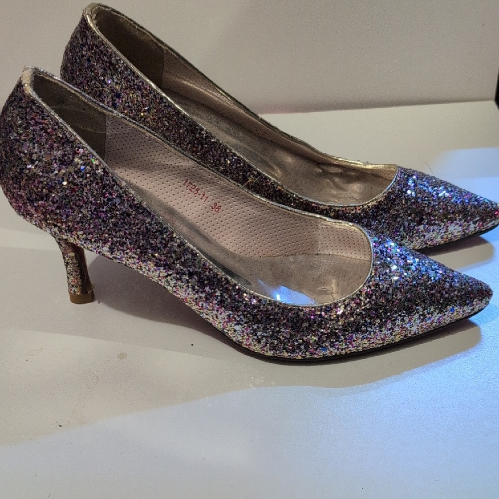 JFO Sparkling Multicolor Glitter Heels